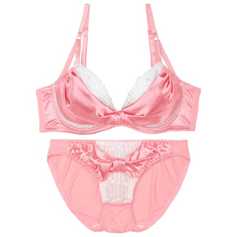 9/18再販!【EFサイズ】【かとゆり着用】プリティーグロスリボン育乳ブラジャー&フルバックショーツ[推し](ピンク-E65/ショーツM)