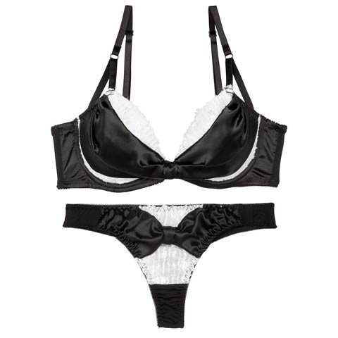 9/18再販!【EFサイズ】【Tバック】【かとゆり着用】プリティーグロスリボン育乳ブラジャー&Tバックショーツ[推し](ブラック-E65/ショーツM)