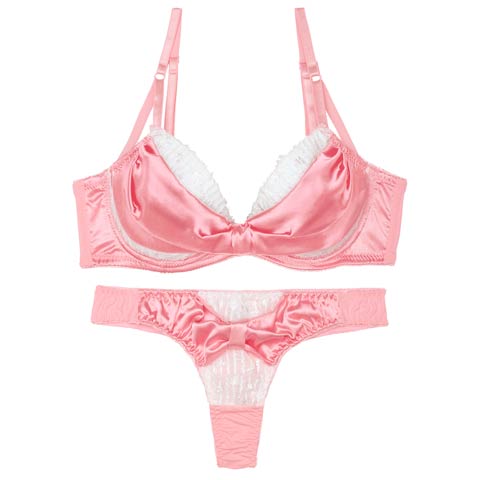 9/18再販!【EFサイズ】【Tバック】【かとゆり着用】プリティーグロスリボン育乳ブラジャー&Tバックショーツ[推し](ピンク-E65/ショーツM)