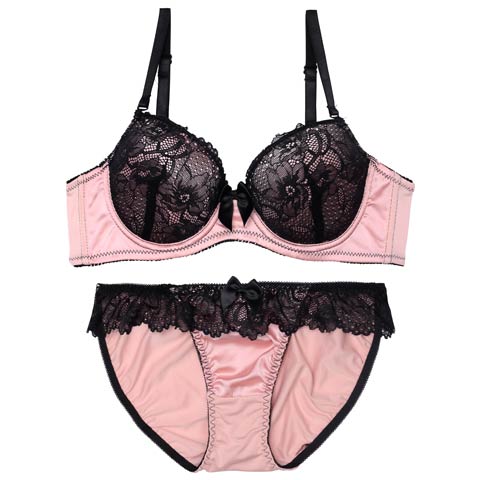 9/15新作!【EFサイズ】ロマンティックビターレースブラジャー&フルバックショーツ[推し](ピンク-E65/ショーツM)