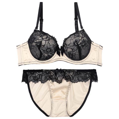 9/15新作!【EFサイズ】ロマンティックビターレースブラジャー&フルバックショーツ[推し](シャンパンゴールド-E65/ショーツM)