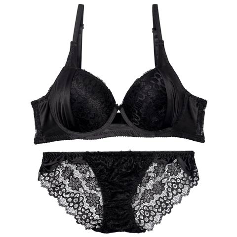 8/19再販!【EFサイズ】【三上悠亜着用】ノーブルレーシィホール育乳ブラジャー&バック透けフルバックショーツ[推し](ブラック-E65/ショーツM)