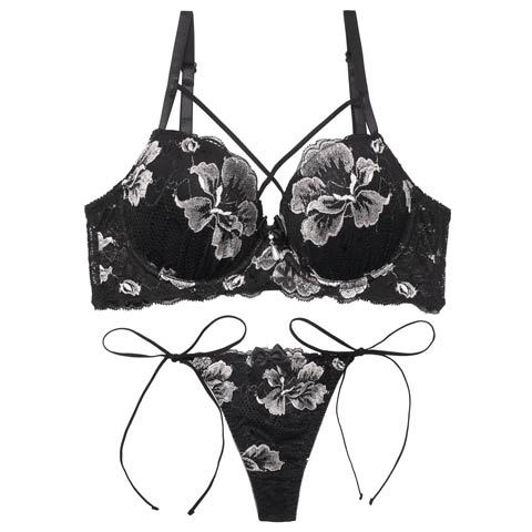 8/20新作!【Tバック】【三上悠亜着用】マジェスティックフルール育乳ブラジャー&バック透けサイド紐Tバックショーツ[推し][人気](グレー-A65/ショーツM)