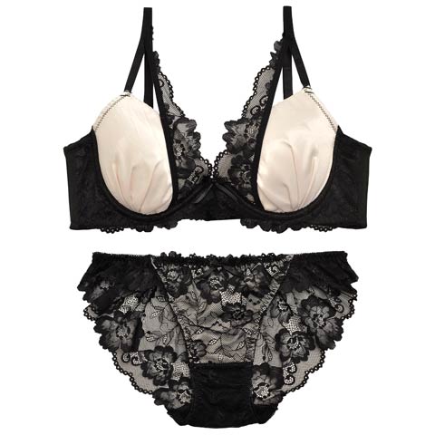 11/15再販!【三上悠亜着用】ロイヤルサテンレース育乳ブラジャー&バック透けフルバックショーツ[推し][人気](ホワイト-A65/ショーツM)