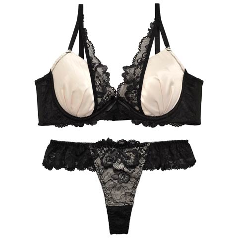 11/15再販!【EFサイズ】【Tバック】【三上悠亜着用】ロイヤルサテンレース育乳脇高ブラジャー&バック透けTバックショーツ[推し](ホワイト-E65/ショーツM)