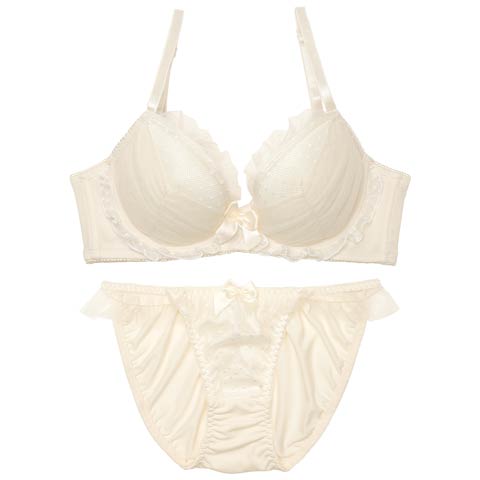 9/10新作!メロウドットチュール育乳ブラジャー&フルバックショーツ[推し][人気](アイボリー-A65/ショーツM)