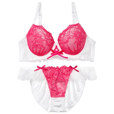 9/12新作!【EFサイズ】エアリーフリルレースブラジャー&フルバックショーツ[推し](ピンク-E65/ショーツM)