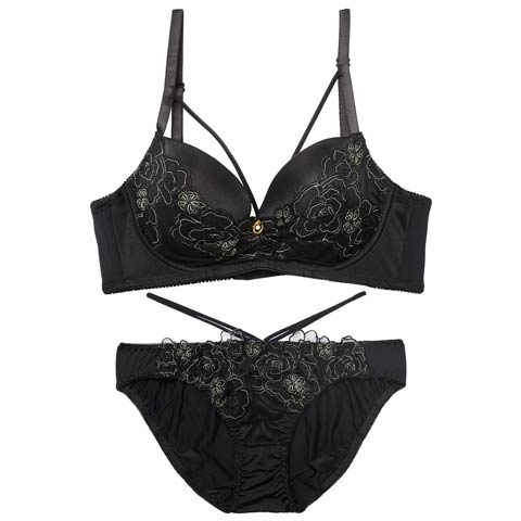 10/1新作!【三上悠亜着用】グラマラスコードフラワー育乳脇高ブラジャー&フルバックショーツ[推し](ブラック-A65/ショーツM)