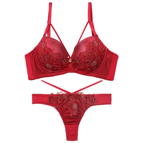 10/1新作!【Tバック】【三上悠亜着用】グラマラスコードフラワー育乳脇高ブラジャー&Tバックショーツ[推し](レッド-A65/ショーツM)