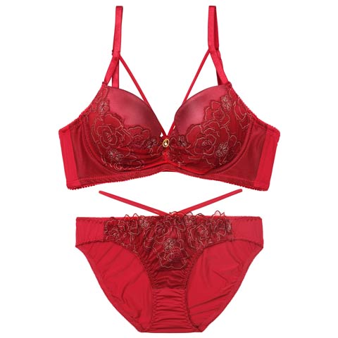 10/1新作!【EFサイズ】【三上悠亜着用】グラマラスコードフラワー育乳脇高ブラジャー&フルバックショーツ[推し](レッド-E65/ショーツM)