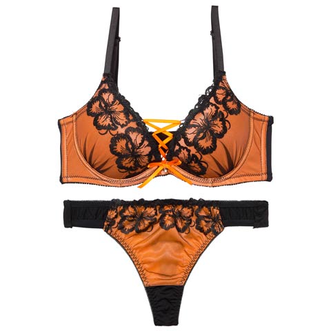 9/8新作!【Tバック】ネオンフラワースピンドル育乳ブラジャー&Tバックショーツ[推し][人気](オレンジ-A65/ショーツM)