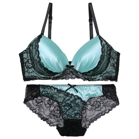 8/25新作!ノーブルサテンレース育乳ブラジャー&バック透けフルバックショーツ[推し][人気](サックス-A65/ショーツM)