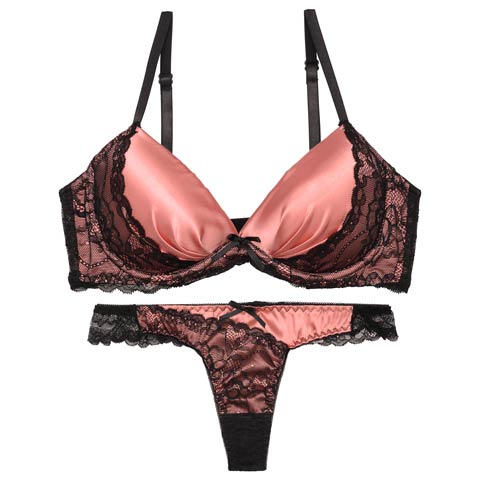 8/25新作!【Tバック】ノーブルサテンレース育乳脇高ブラジャー&バック透けTバックショーツ[推し][人気](サーモンピンク-A65/ショーツM)
