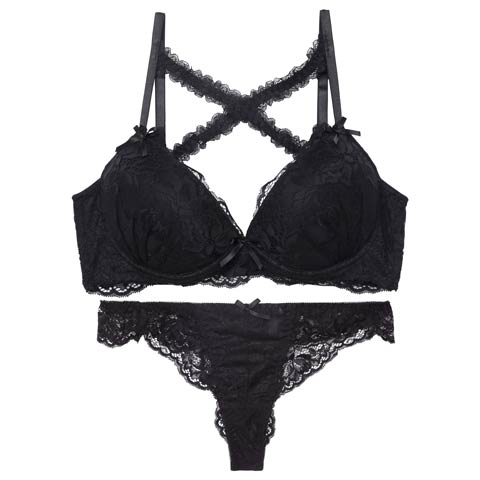 9/3新作!【Tバック】【三上悠亜着用】ロマンティックレーシィクロス育乳脇高ブラジャー&バック透けTバックショーツ[推し][人気](ブラック-A65/ショーツM)