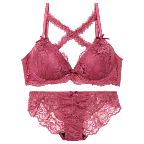 9/3新作!【GHサイズ】【三上悠亜着用】ロマンティックレーシィクロス育乳脇高ブラジャー&バック透けフルバックショーツ[推し](ピンク-G65/ショーツM)