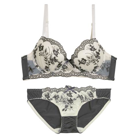 11/8再販!【ノンワイヤー】ノスタルジアブルーム育乳ブラジャー&フルバックショーツ[推し][人気](グレー-A65/ショーツM)