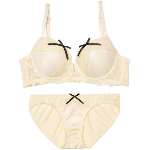 11/21新作!ヴェールリボンチュール育乳ブラジャー&フルバックショーツ[推し][人気](アイボリー-A65/ショーツM)