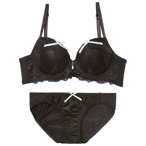 11/21新作!ヴェールリボンチュール育乳ブラジャー&フルバックショーツ[推し][人気](ブラック-A65/ショーツM)