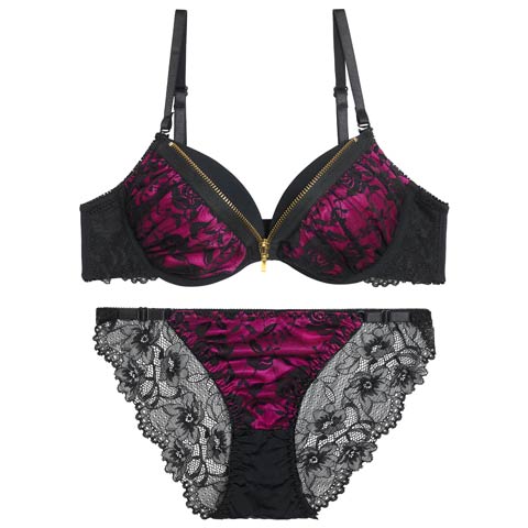 12/19新作!ロージーレースファスナーブラジャー＆バック透けフルバックショーツ[推し][人気](ピンク-A65/ショーツM)