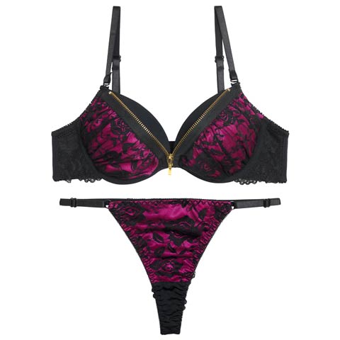 12/19新作!【EFサイズ】【Tバック】ロージーレースファスナーブラジャー＆バック透けTバックショーツ[推し](ピンク-E65/ショーツM)