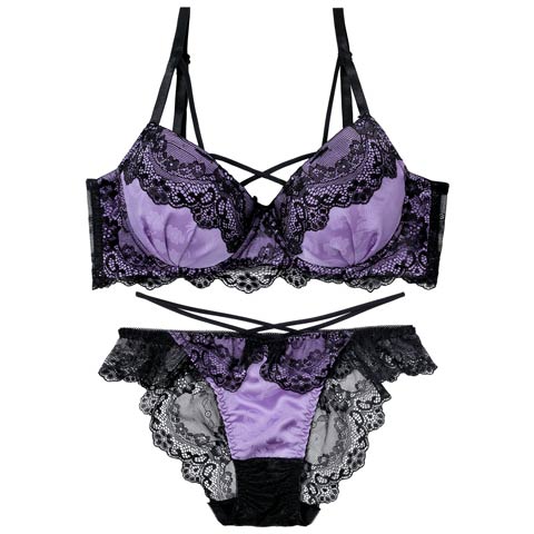 11/15再販!【EFサイズ】ヴィーナスレーシィクロス育乳脇高ブラジャー&バック透けフルバックショーツ[推し](パープル-E65/ショーツM)