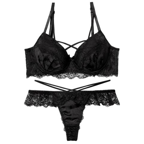 11/15再販!【EFサイズ】【Tバック】ヴィーナスレーシィクロス育乳脇高ブラジャー&バック透けTバックショーツ[推し](ブラック-E65/ショーツM)