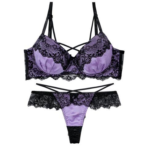 11/15再販!【EFサイズ】【Tバック】ヴィーナスレーシィクロス育乳脇高ブラジャー&バック透けTバックショーツ[推し](パープル-E65/ショーツM)