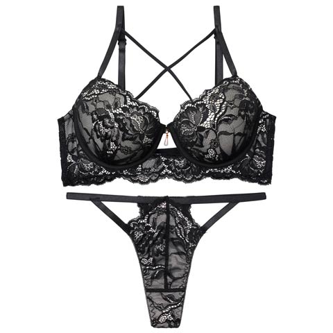 10/10新作!【Tバック】ラビッシュレースストリング育乳ブラジャー&バック透けTバックショーツ[推し][人気](ブラック-A65/ショーツM)