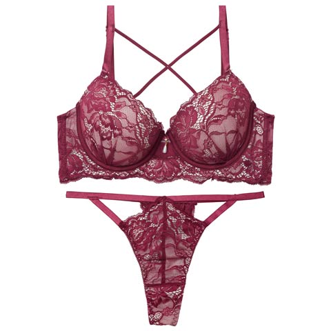 10/10新作!【EFサイズ】【Tバック】ラビッシュレースストリング育乳ブラジャー&バック透けTバックショーツ[推し](チェリー-E65/ショーツM)