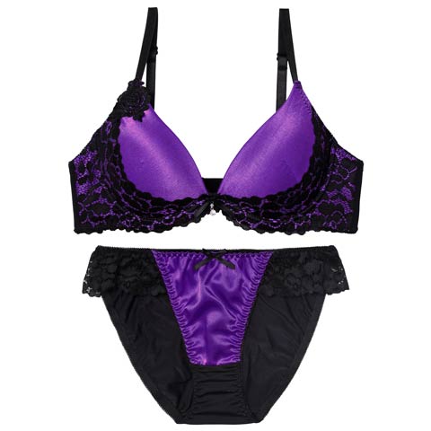 10/13新作!ナイトメアレースブラジャー&フルバックショーツ[推し][人気](パープル-A65/ショーツM)