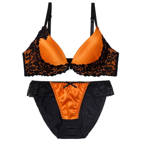 10/13新作!【EFサイズ】ナイトメアレースブラジャー&フルバックショーツ[推し](オレンジ-E65/ショーツM)
