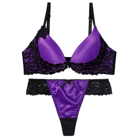 10/13新作!【EFサイズ】【Tバック】ナイトメアレースブラジャー&Tバックショーツ[推し](パープル-E65/ショーツM)