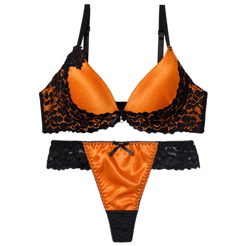 10/13新作!【EFサイズ】【Tバック】ナイトメアレースブラジャー&Tバックショーツ[推し](オレンジ-E65/ショーツM)