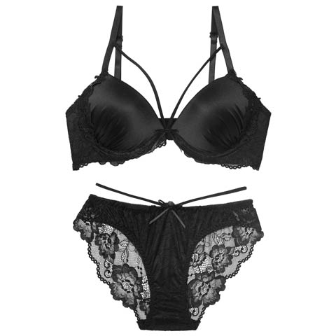 11/10新作!【EFサイズ】グロウサテンストリングブラジャー&バック透けフルバックショーツ[推し](ブラック-E65/ショーツM)