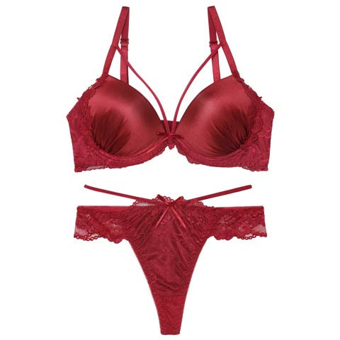 11/10新作!【EFサイズ】【Tバック】グロウサテンストリングブラジャー&バック透けTバックショーツ[推し](レッド-E65/ショーツM)