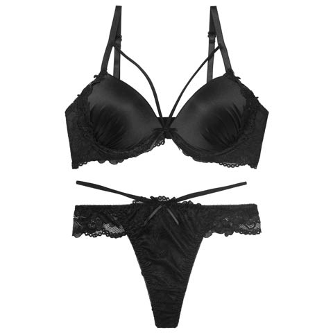 11/10新作!【EFサイズ】【Tバック】グロウサテンストリングブラジャー&バック透けTバックショーツ[推し](ブラック-E65/ショーツM)