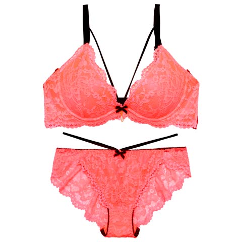 2/11新作!【EFサイズ】ネオンカラーレースコードブラジャー&バック透けフルバックショーツ[推し](ピンク-E65/ショーツM)