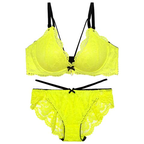 2/11新作!【EFサイズ】ネオンカラーレースコードブラジャー&バック透けフルバックショーツ[推し](グリーン-E65/ショーツM)