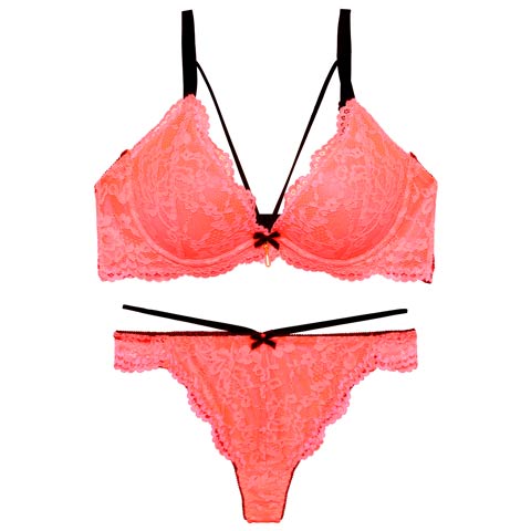 2/11新作!【EFサイズ】【Tバック】ネオンカラーレースコードブラジャー&バック透けTバックショーツ[推し](ピンク-E65/ショーツM)