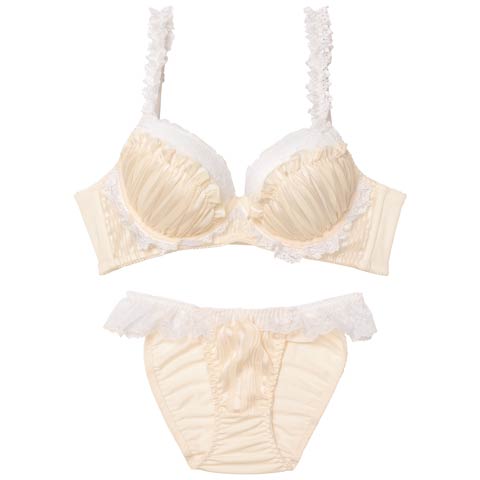 11/8再販!シャイニーフリルレース育乳脇高ブラジャー&フルバックショーツ[推し][人気](アイボリー-A65/ショーツM)