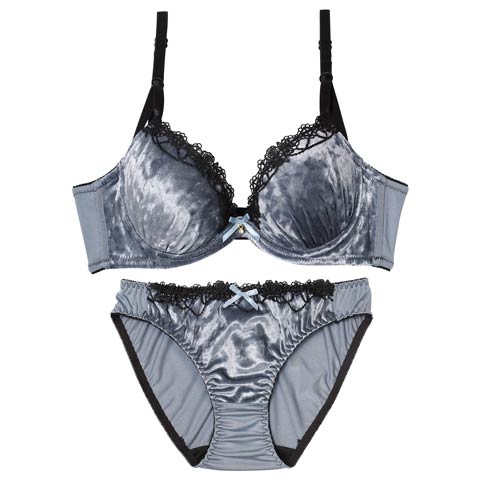 10/29新作!【EFサイズ】ラグジュアリーベロアローズ育乳ブラジャー&フルバックショーツ[推し](ブルー-E65/ショーツM)