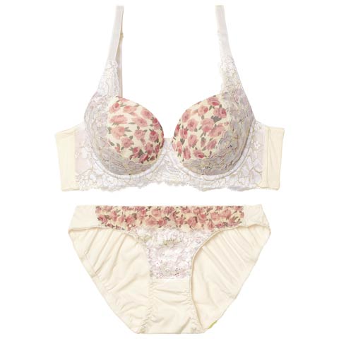 1/12新作!ロージーフルールレース育乳脇高ブラジャー&フルバックショーツ[推し][人気](アイボリー-A65/ショーツM)