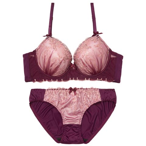 2/18新作!ダスティフラワーチュール育乳脇高ブラジャー&フルバックショーツ[推し][人気](ディープパープル-A65/ショーツM)
