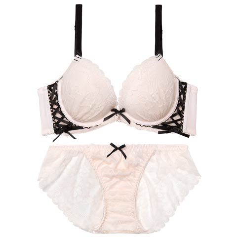 4/22新作!スピンドルリボンレース育乳脇高ブラジャー&バック透けフルバックショーツ[推し][人気](アイボリー-A65/ショーツM)