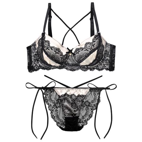 11/7新作!【EFサイズ】ミッドナイトクイーン育乳ブラジャー&サイド紐バック透けフルバックショーツ[推し](シャンパンゴールド-E65/ショーツM)