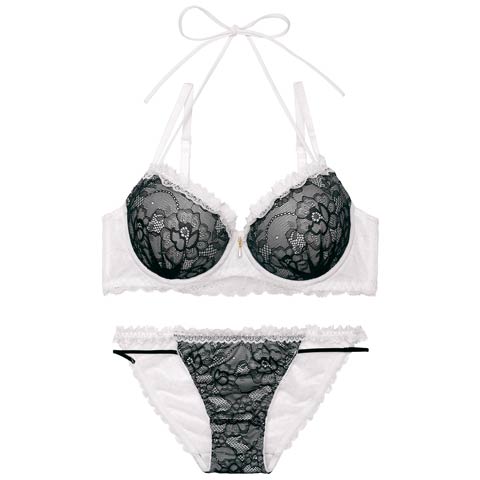 1/28新作!【EFサイズ】ブルームレーシィホルターネックブラジャー&バック透けフルバックショーツ[推し](ブラック-E65/ショーツM)
