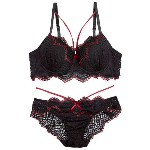 12/10新作!【EFサイズ】ノクターンレースコード育乳脇高ブラジャー&バック透けフルバックショーツ[推し](ブラック-E65/ショーツM)