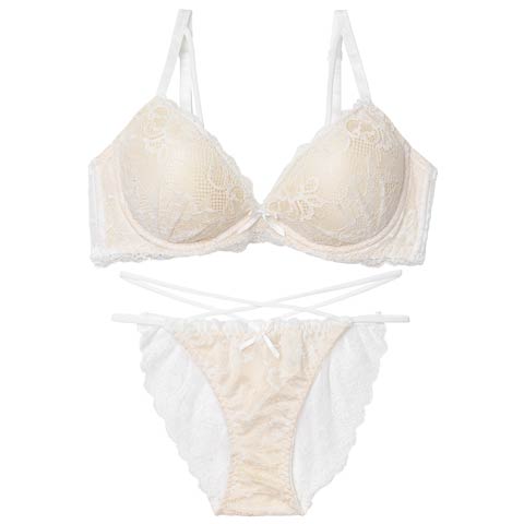 1/26新作!エターナルヌーディーレースブラジャー&バック透けフルバックショーツ[推し][人気](ホワイト-A65/ショーツM)
