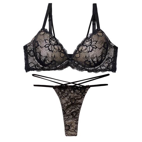1/26新作!【EFサイズ】【Tバック】エターナルヌーディーレースブラジャー&バック透けTバックショーツ[推し](ブラック-E65/ショーツM)