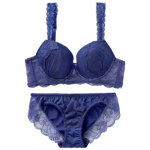 4/29新作!スウィートハートレーシィ育乳脇高ブラジャー&フルバックショーツ[推し][人気](ネイビー-A65/ショーツM)